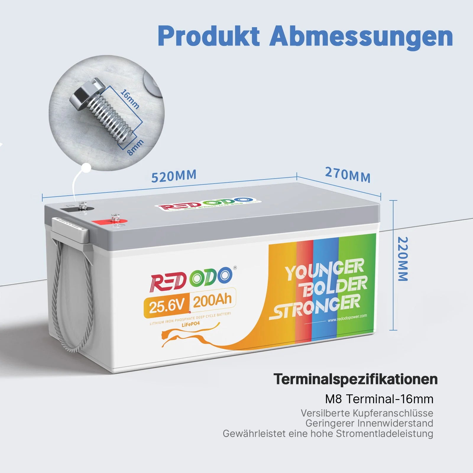 Redodo LiFePO4 24V 200Ah Batterie Akku BMS