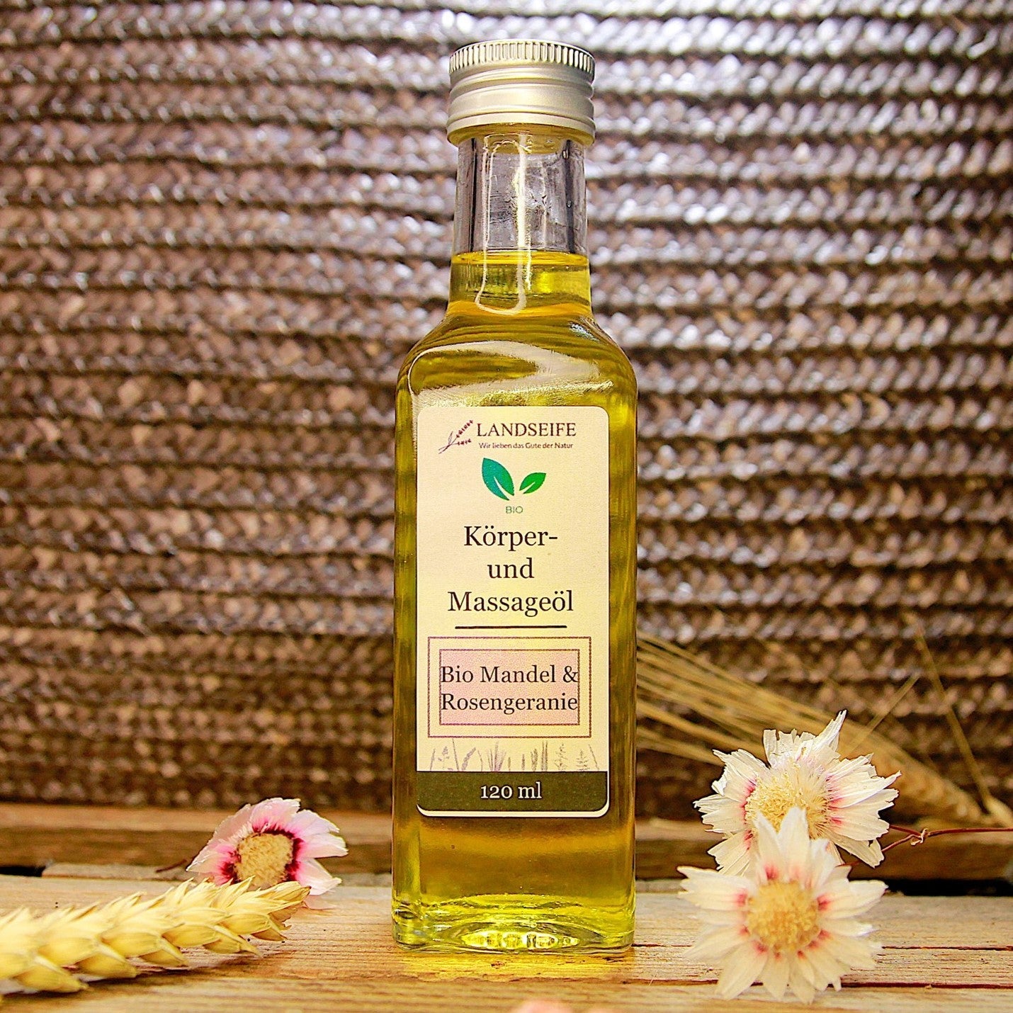 Organic body and massage oil almond & rose geranium