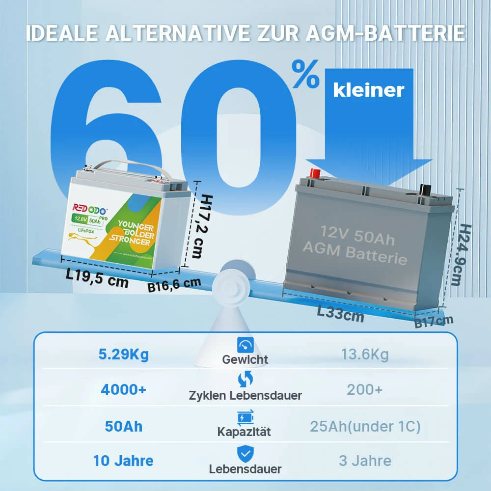 Redodo LiFePO4 12V 50Ah Pro Batterie Akku BMS