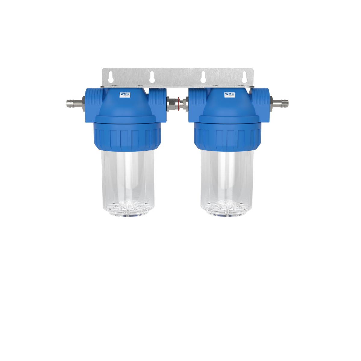 Doppel-Wasserfilter-Gehäuse (Größe S); Anschluss: Schlauchtülle 12mm + Edelstahl Wand-Befestigungswi – Marine Infinite Shop