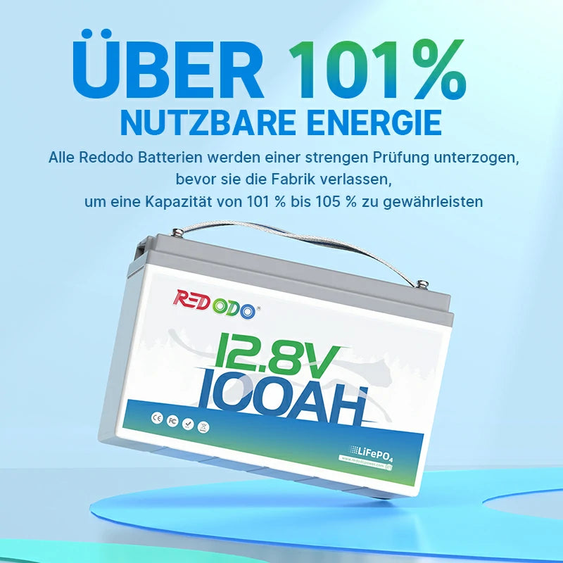 Redodo LiFePO4 12V 100Ah Batterie Akku BMS