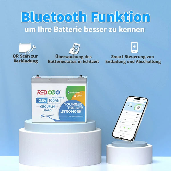 Redodo LiFePO4 12V 100Ah Batterie Akku BMS Bluetooth (Gruppe 24)