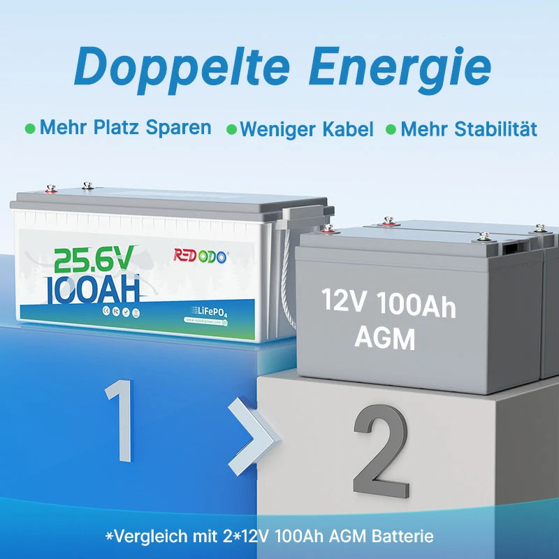 Redodo LiFePO4 24V 100Ah Batterie Akku BMS