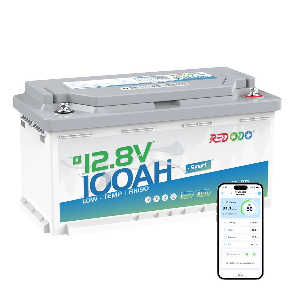 Redodo LiFePO4 12V 100Ah Untersitz Batterie Akku BMS Bluetooth (H190) DIN H8