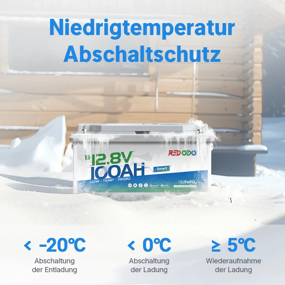 Redodo LiFePO4 12V 100Ah Untersitz Batterie Akku BMS Bluetooth (H190) DIN H8