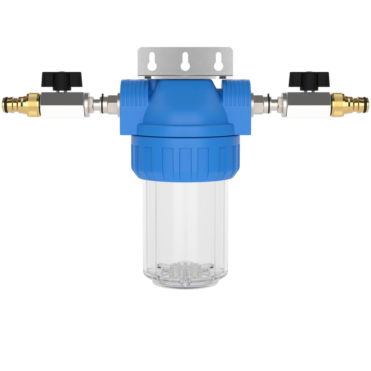 Wasserfilter-Gehäuse (Größe S) mit Anschluss Hahnstück (Gardena kompatibel), Absperrhahn und Wand-Be – Marine Infinite Shop