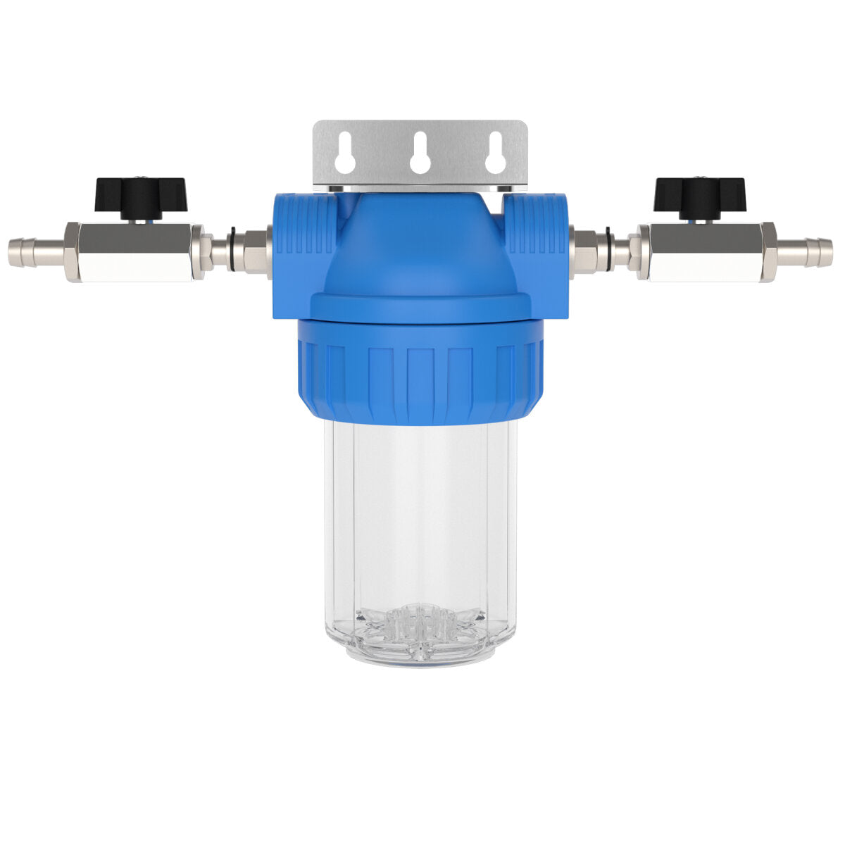 Wasserfilter-Gehäuse (Größe S) mit Anschluss Schlauchtülle (10 mm), Absperrhahn und Wand-Befestigung – Marine Infinite Shop