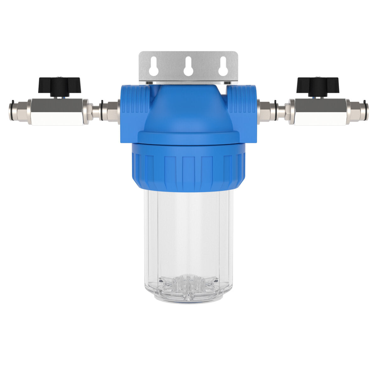 Wasserfilter-Gehäuse (Größe S) mit Anschluss Steckverbinder (12 mm), Absperrhahn und Wand-Befestigun – Marine Infinite Shop