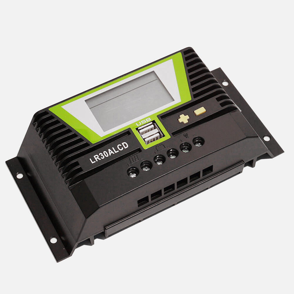 WATTSTUNDE® PWM Solar Charge Controller 30 A with LCD Display and USB Ports for 12 V / 24 V Systems