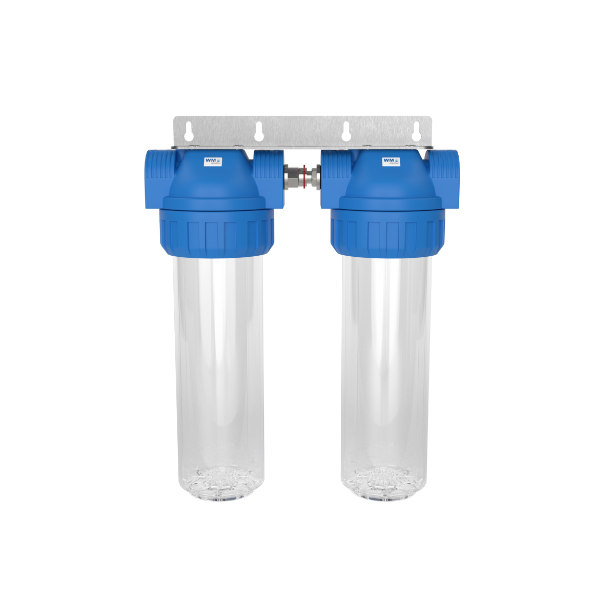 Doppel-Wasserfilter-Gehäuse (Größe M); Anschluss: 1/2" IG + Edelstahl Wand-Befestigungswinkel – Marine Infinite Shop