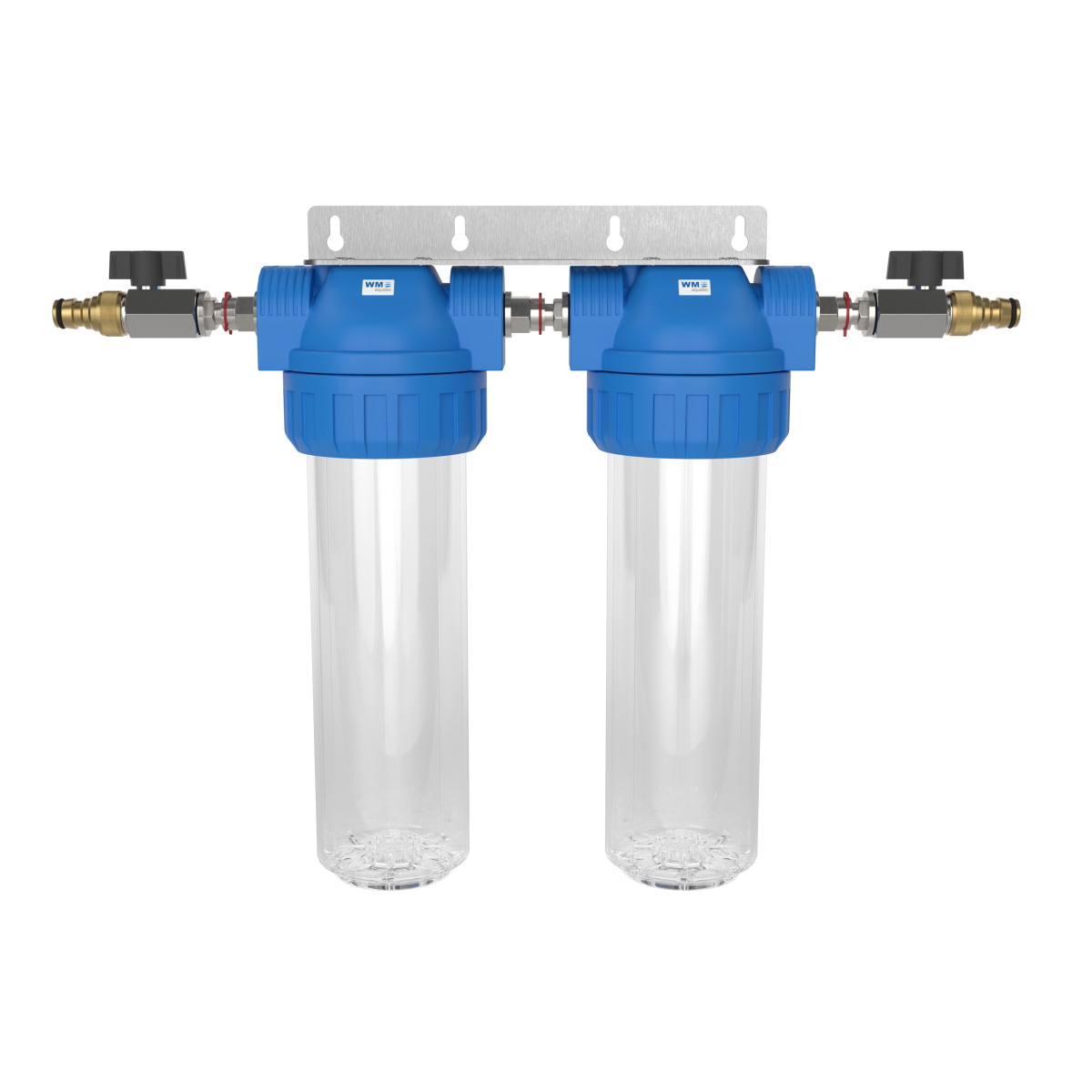 Doppel-Wasserfilter-Gehäuse (Größe M); Anschluss: Hahnstück (Gardena® kompatibel) + Absperrhahn + Ed – Marine Infinite Shop