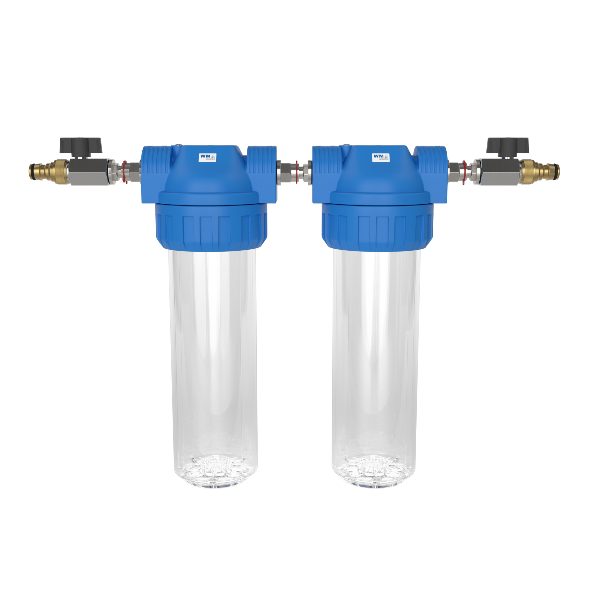 Doppel-Wasserfilter-Gehäuse (Größe M); Anschluss: Hahnstück (Gardena® kompatibel) + Absperrhahn – Marine Infinite Shop