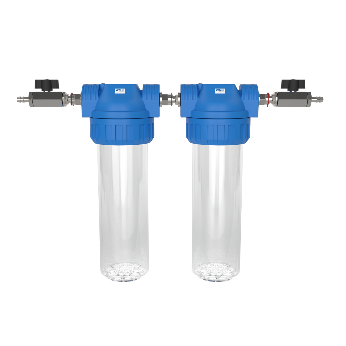Doppel-Wasserfilter-Gehäuse (Größe M); Anschluss: Schlauchtülle 10mm + Absperrhahn – Marine Infinite Shop