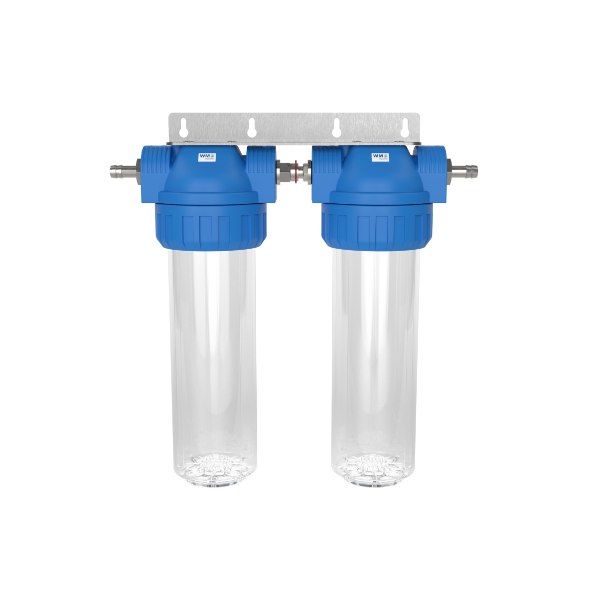 Doppel-Wasserfilter-Gehäuse (Größe M); Anschluss: Schlauchtülle 12mm + Edelstahl Wand-Befestigungswi – Marine Infinite Shop