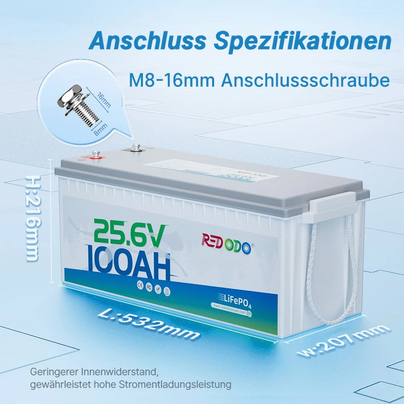 Redodo LiFePO4 24V 100Ah Batterie Akku BMS