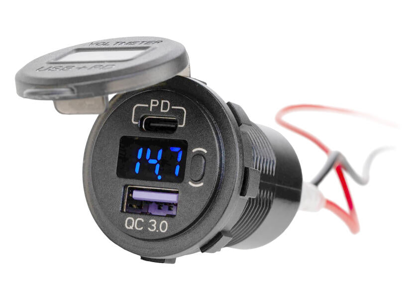 USB-A / USB-C Steckdose 12/24V mit integr. Voltmeter – Marine Infinite Shop