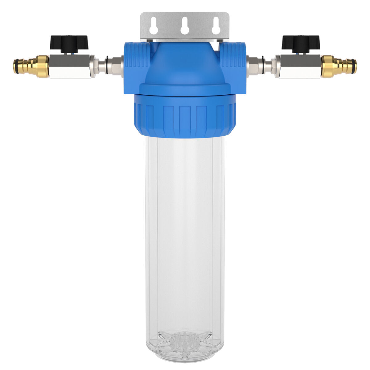 Wasserfilter-Gehäuse (Größe M) mit Anschluss Hahnstück (Gardena kompatibel), Absperrhahn und Wand-Be – Marine Infinite Shop