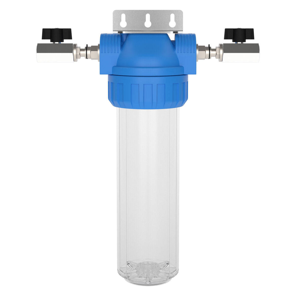 Wasserfilter-Gehäuse (Größe M) mit Anschluss IG 1/2", Absperrhahn und Wand-Befestigungswinkel – Marine Infinite Shop