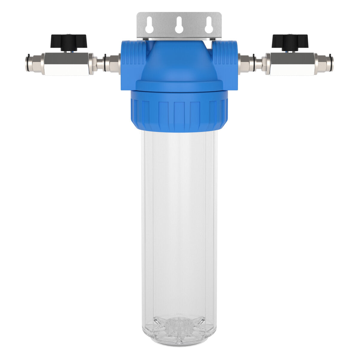 Wasserfilter-Gehäuse (Größe M) mit Anschluss Steckverbinder (12 mm), Absperrhahn und Wand-Befestigun – Marine Infinite Shop