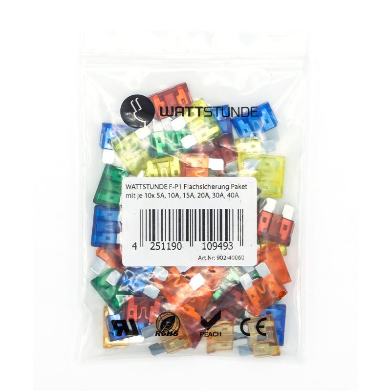 WATTSTUNDE® F-P1 Flachsicherung Paket mit je 10 x 5 A, 10 A, 15 A, 20 A, 30 A, 40 A – Marine Infinite Shop (3/7)