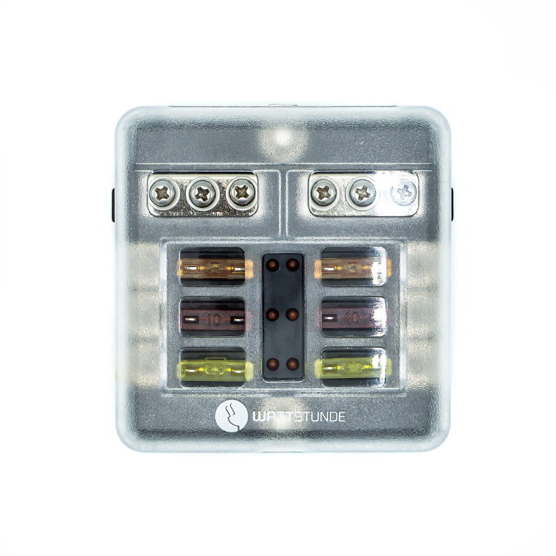 WATTSTUNDE® Plus Distributor 6 mit je 2 x 5 A, 10 A, 15 A, 20 A Flachsicherungen – Marine Infinite Shop (1/7)