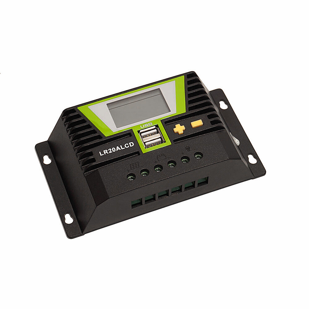 WATTSTUNDE® PWM Solar Charge Controller 20 A with LCD Display and USB Ports for 12 V / 24 V Systems