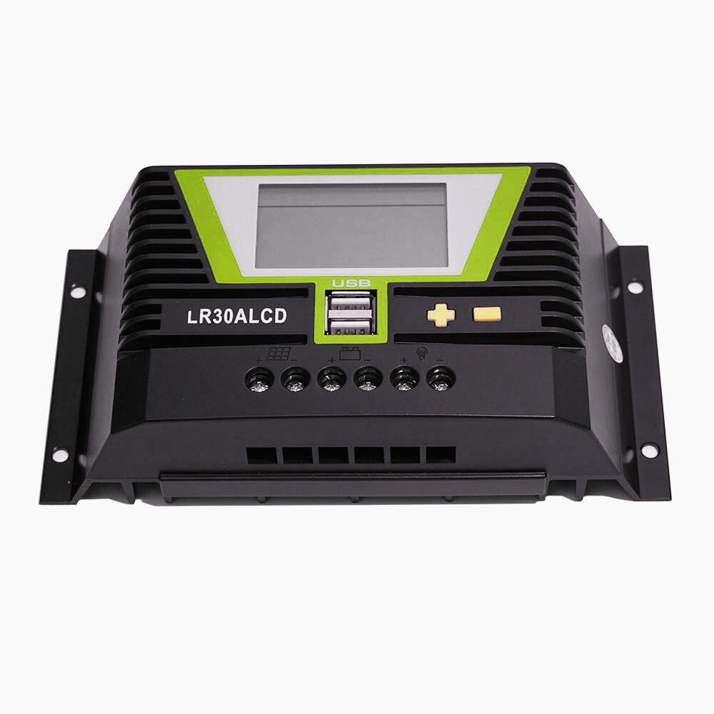 WATTSTUNDE® PWM Solar Charge Controller 30 A with LCD Display and USB Ports for 12 V / 24 V Systems